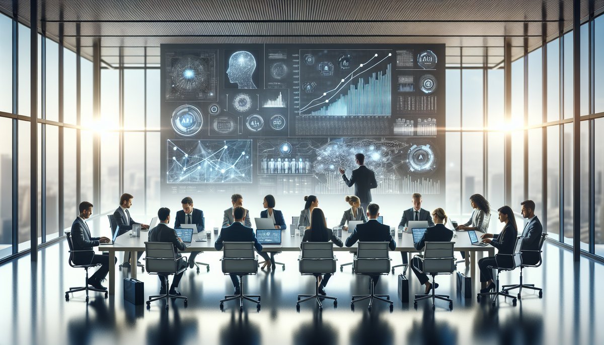 Diverse professionals collaborate in a modern office, focusing on enterprise AI automation ROI.
